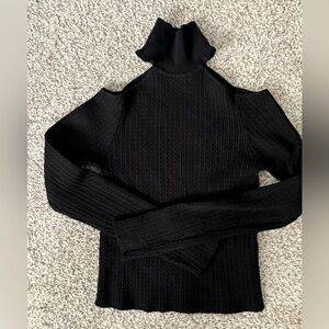 Zara Black Ribbed Cutout Shoulder Sweatshirt